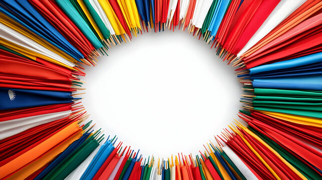 Colorful Flags Circle Frame On White Background