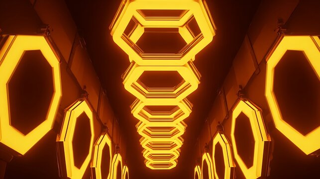 Glowing hexagonal tunnel with futuristic design
