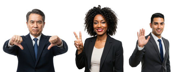 Diverse Group of Business Professionals Displaying Positive and Negative Gestures