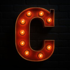 Illuminated Vintage Letter C Sign on Brick Wall