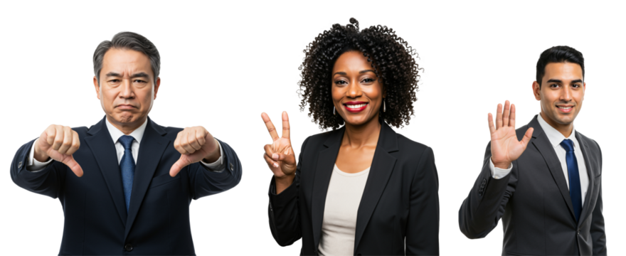 Diverse Group of Business Professionals Displaying Positive and Negative Gestures - Powered by Adobe