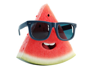 Cool watermelon slice wearing sunglasses summer fun, On Transparent Background, Png