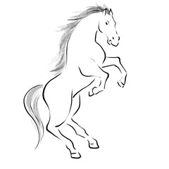 午年　筆で描いた馬のイラスト　水墨画
