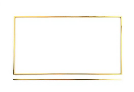 Elegant gold rectangular frame, thin border, isolated on white background, minimal, white background