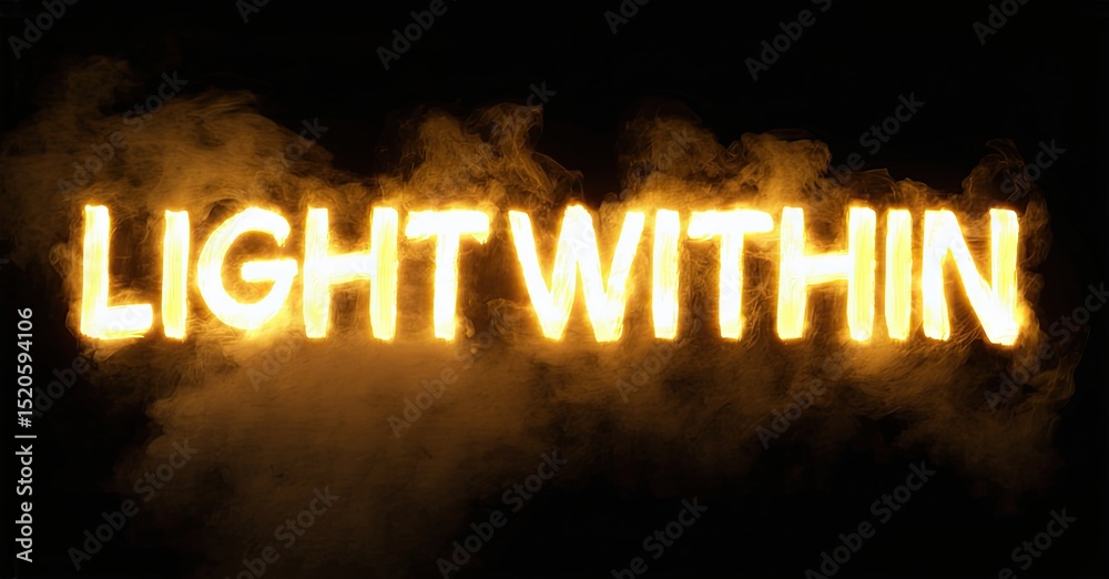 Poster bright text reads light within against dark background. smoke surrounds glowing letters, creating dr