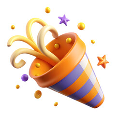 3d Party popper with confetti isolated on transparent background, party, popper, confetti, 3d, render, celebration