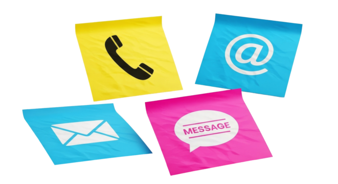 Colorful sticky notes showing communication methods