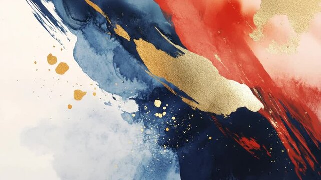 Abstract Gold, Red and Blue Watercolor Painting