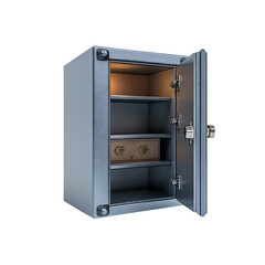 Fototapeta premium A metal safe with two shelves inside isolated on a transparent background, in a PNG format