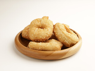 Fried donuts on green plate