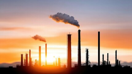 Obraz premium Industrial Pollution and Environmental Impact at Sunset