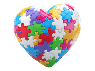 Colorful puzzle pieces forming a heart shape, On Transparent Background, Png
