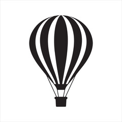 Hot Air Balloon Silhouette Vector Icon – Striped Balloon with Basket