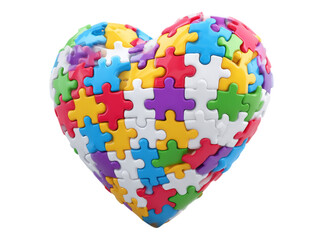 Colorful puzzle pieces forming a heart shape, On Transparent Background, Png