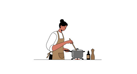 Minimalist Illustration of a Woman Cooking