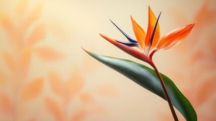 Bright bird of paradise flower, soft background