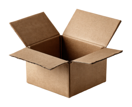 Unboxing process of a cardboard box home setup product eye-level shipping concept isolated on transparent background