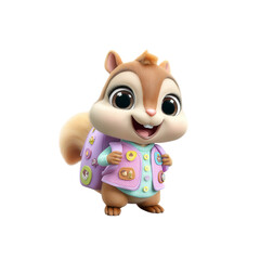 Adorable Cartoon Chipmunk Ready for School with Backpack and Badges