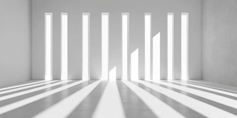 Obraz premium Explore White Room with Vertical Window Lighting and Minimalist Concept