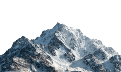 Majestic snow-capped mountain summit alpine region nature clear blue sky aerial view isolated on transparent background