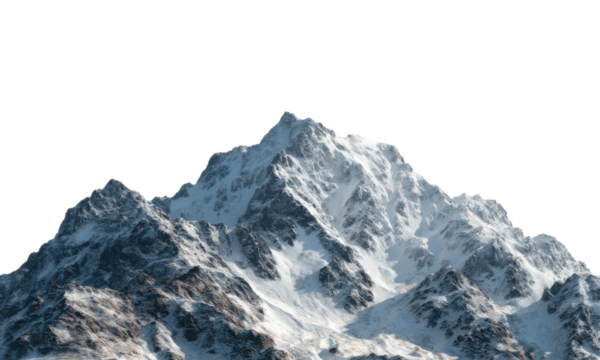 Majestic snow-capped mountain summit alpine region nature clear blue sky aerial view isolated on transparent background
