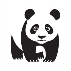 Panda Silhouette Vector Icon – Minimal Black and White Cartoon Animal