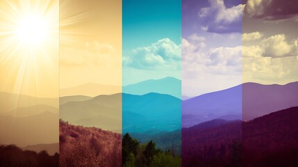 Colorful slices of mountain landscape view