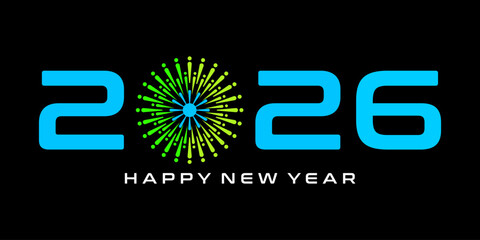 New year 2026 luxury logo inspiration with blue numbers on black background. New year greeting card. event, celebration