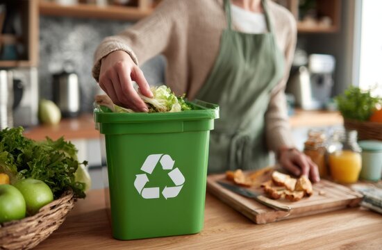 Food waste sorting in a green bin - Powered by Adobe