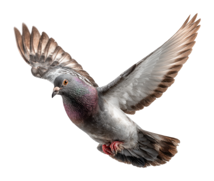 Graceful pigeon in flight urban wildlife dynamic viewpoint isolated on transparent background