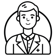 Line art icon of a male doctor black and white medical illustration