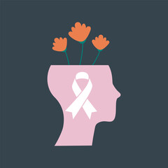 pink head with flower and ribbon sign in isolated background
