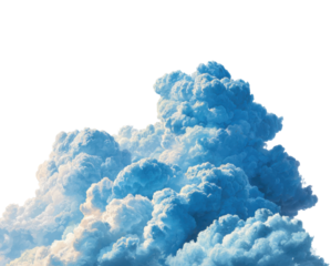 Fluffy blue clouds forming in the sky nature scene digital bright environment upward view isolated on transparent background