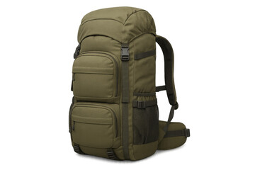 Fototapeta premium Hiking backpack with many pockets and straps, isolated on transparent background, perfect for outdoor adventures