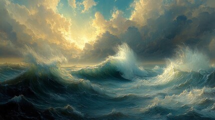 Dramatic Ocean Waves at Sunset