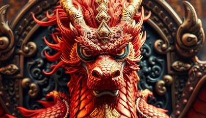 Fototapeta premium Majestic Dragon Emperor on His Throne of Flame and Power