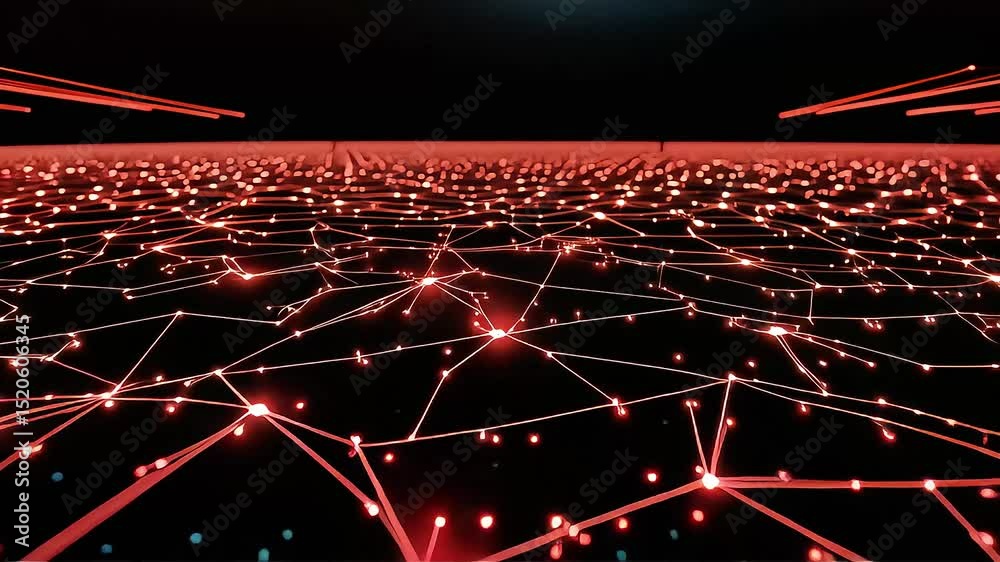 Aufkleber Glowing Red Network: Abstract Light Display in Motion