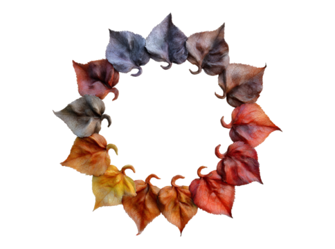 Autumn leaf circle color gradient nature photography, On Transparent Background, Png