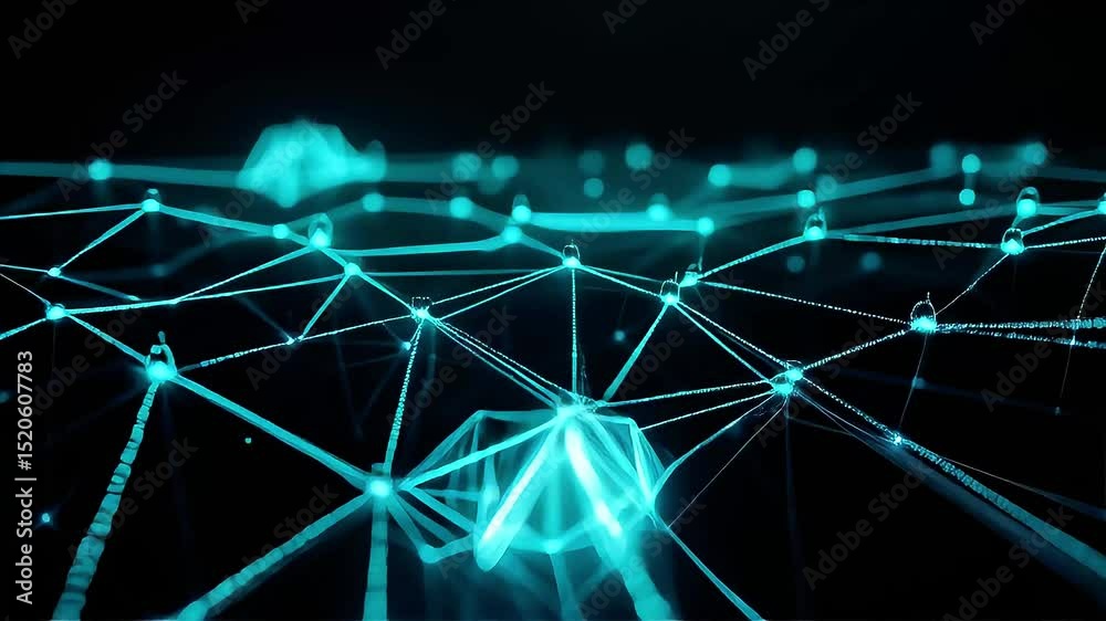 Poster abstract teal network: glowing nodes and connections