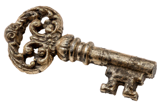 vintage key icon golden metallic texture ornate vector design  isolated on transparent background