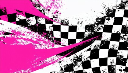 Checkered flag with pink paint splash effect - works well for marketing materials