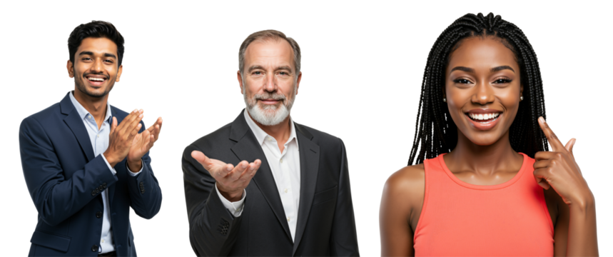 Diverse Group of Adults Celebrating in Formal Attire on transparent background