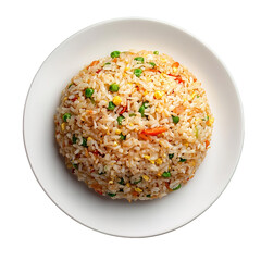 Delicious Plate of Fried Rice with Egg, Chicken and Vegetables Isolated on a Transparent Background