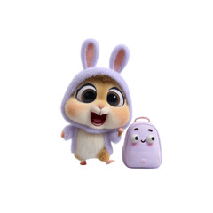 Adorable Hamster in Bunny Costume with Backpack Ready for School
