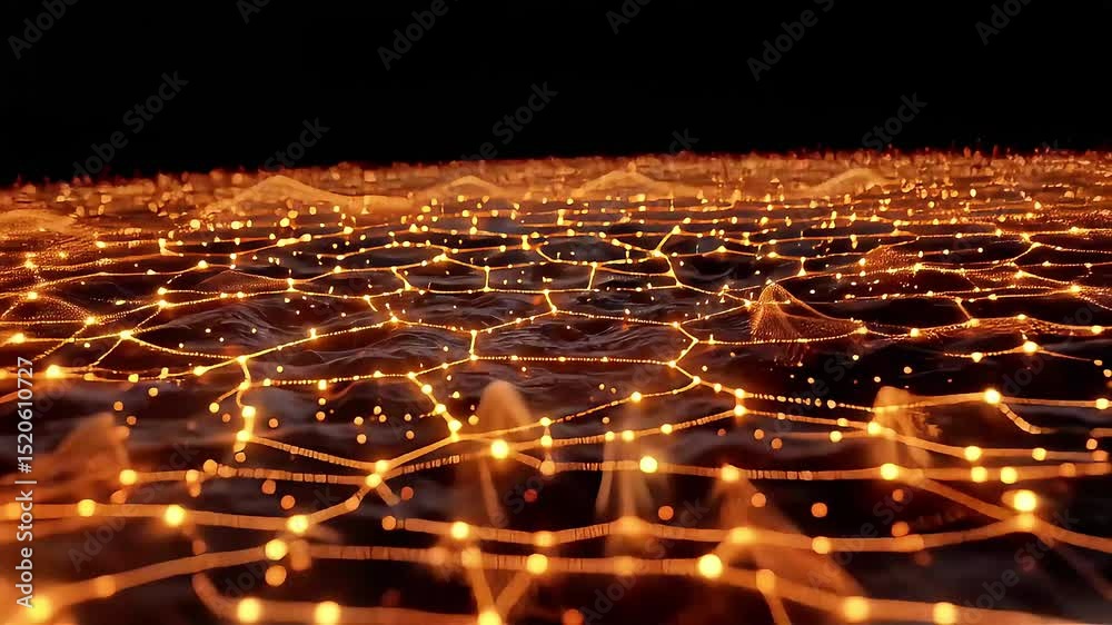 Poster golden network lightscape: abstract animated waves