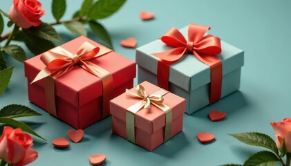 Fototapeta premium Set of intricately designed gift boxes, natural materials, craft, beige