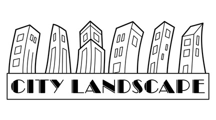 Black and White drawing of a city landscape, stylized urban skyline illustration with skyscrapers, perfect for banner, advertising.