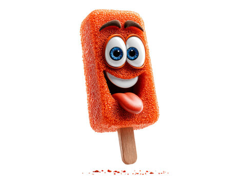 Happy orange popsicle cartoon character summer fun, On Transparent Background, Png