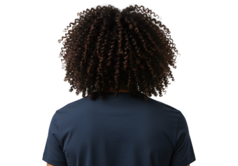 Back view of curly-haired man, isolated on white or transparent background. PNG