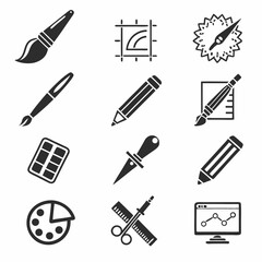 Black Art & Design Tool Icons – Vector Line Pack
